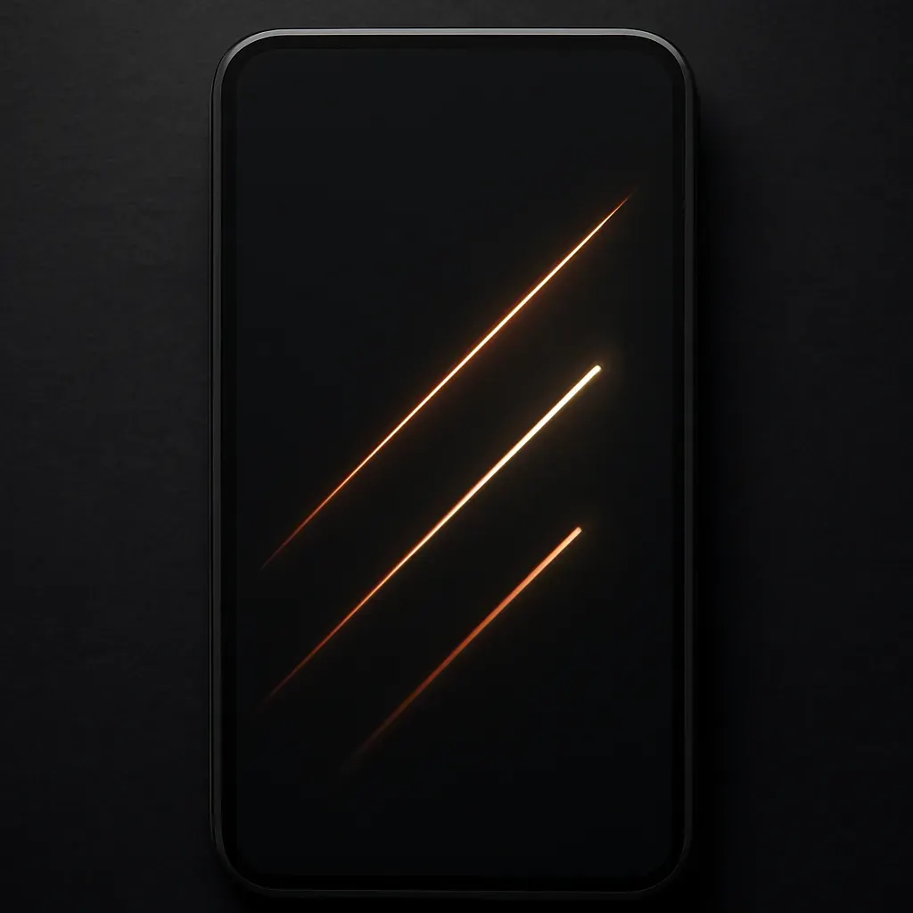 Three diagonal motion trails of increasing length over a cropped phone-screen frame, warm accent light at one end.