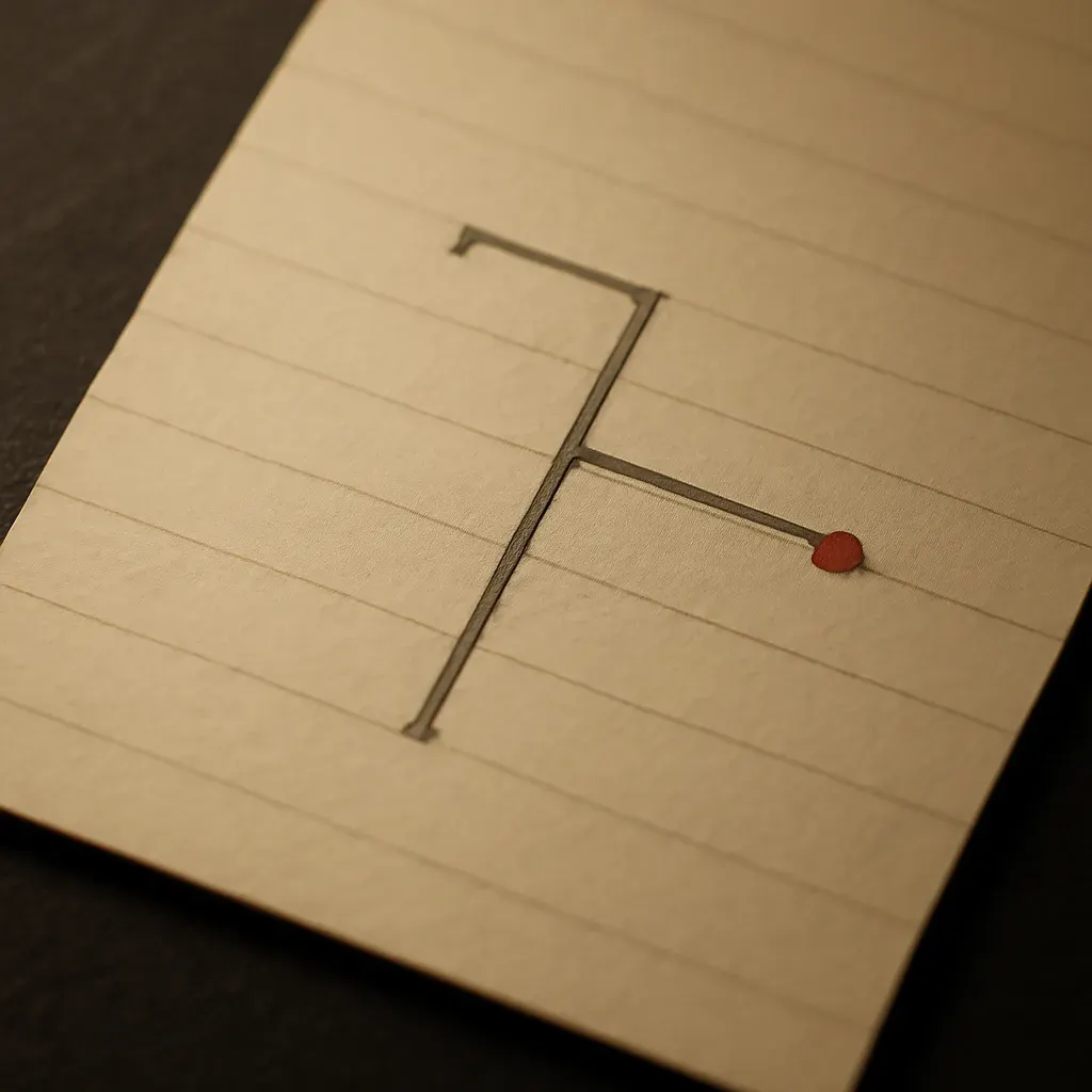 A single vertical rule branching at a right angle into two shorter rules near the top, drawn against ruled paper — a naming decision tree, not an illustration of one.